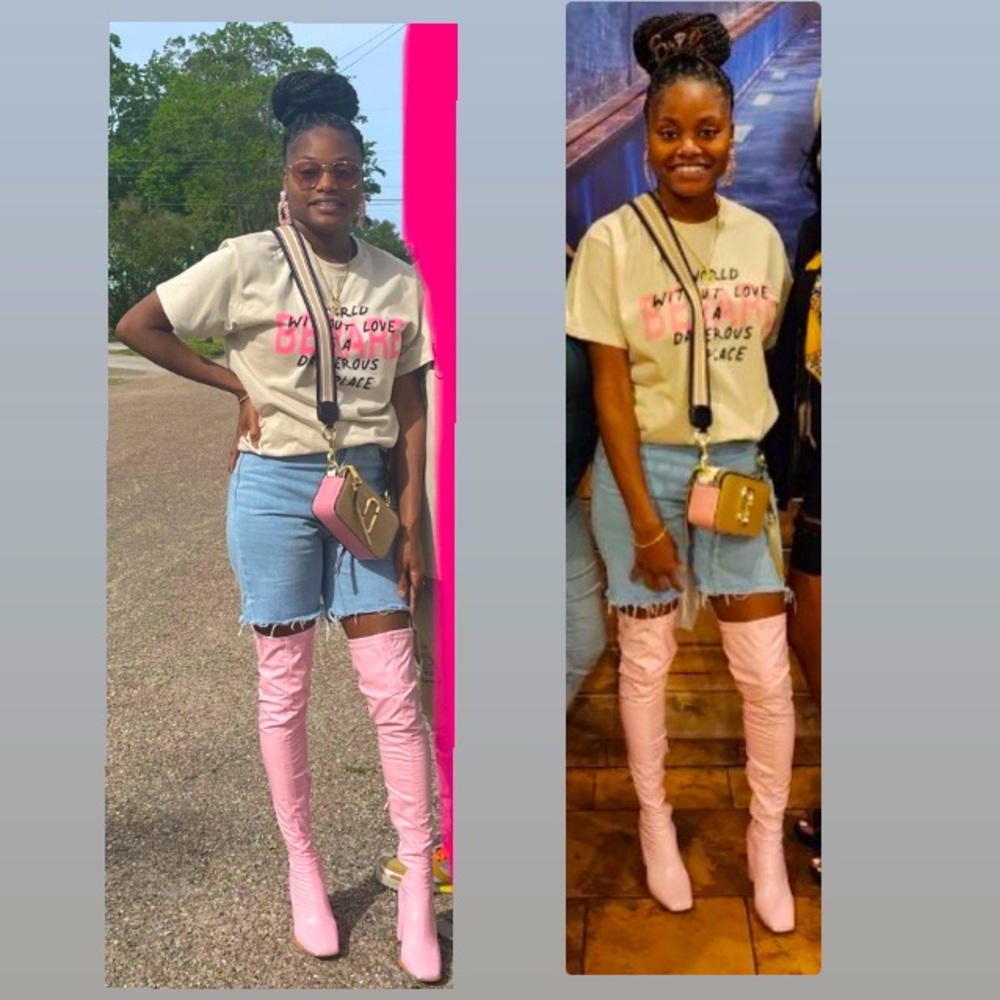 Size 7 Thigh high Chucky heel pink Boot 👢